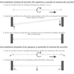 Barra Visillo Extensible 60/105 cm, con Muelle Presion, Soportes y Ventosas (2 Piezas)
