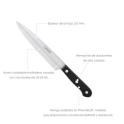 Cuchillo Grenoble Cocina Hoja Acero Inoxidable 17 cm, Negro