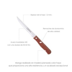 Cuchillo Montana Multiusos Hoja Lisa Acero Inoxidable 11 cm, Mango Madera (Blister 3 piezas)