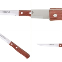 Cuchillo Montana Multiusos Hoja Lisa Acero Inoxidable 11 cm, Mango Madera (Blister 3 piezas)