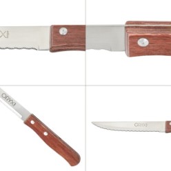 Cuchillo Montana Multiusos Hoja Sierra Acero Inoxidable 11 cm, Mango Madera (Blister 3 piezas)