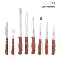 Cuchillo Montana Multiusos Hoja Sierra Acero Inoxidable 11 cm, Mango Madera (Blister 3 piezas)