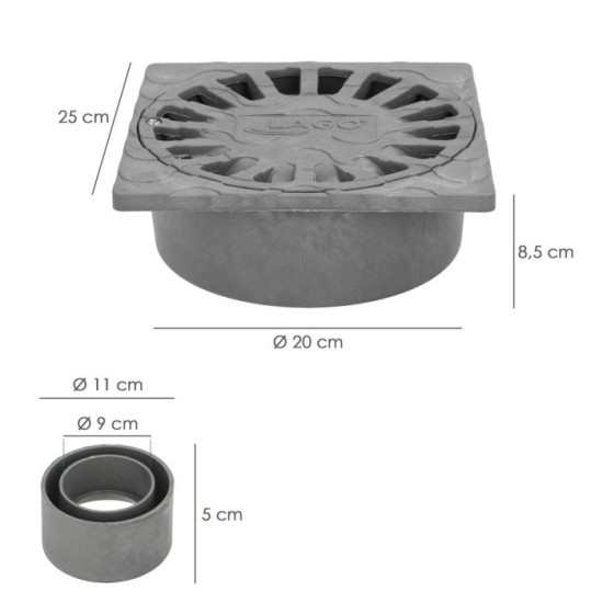 Sumidero Sifónico Pvc  25x25 cm, Salida De Ø 90 / 110 mm, desagüe, Desaguadero, Tragadero, Alcantarilla, al por Mayor | Almacén 