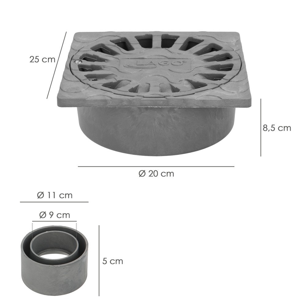 Sumidero Sifónico Pvc  25x25 cm, Salida De Ø 90 / 110 mm, desagüe, Desaguadero, Tragadero, Alcantarilla, al por Mayor | Almacén 