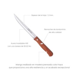 Cuchillo Montana Cocina Hoja Acero Inoxidable 13 cm, Mango Madera