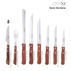 Cuchillo Montana Chuletero Hoja Acero Inoxidable 9 cm, Mango Madera (Blister 3 Piezas)