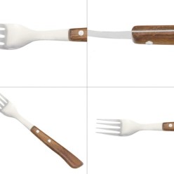 Tenedor Montana Chuletero Acero Inoxidable 9 cm, Mango Madera (Blister 3 Piezas)