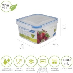 Recipiente Hermetico Plastico Cuadrado 1200 ml,  15x15x8 (Alt,) cm,