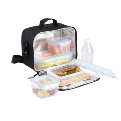 Bolsa Termica Con 4 Recipientes Hermeticos Plastico (2x800 ml + 2x400 ml,)