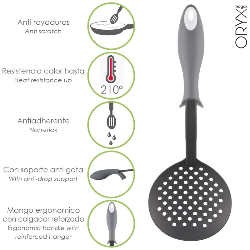 Espumadera Cocina Nylon Con Mango Antigotas Engomado 35 x 11,7 cm,