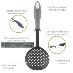 Espumadera Cocina Nylon Con Mango Antigotas Engomado 35 x 11,7 cm,