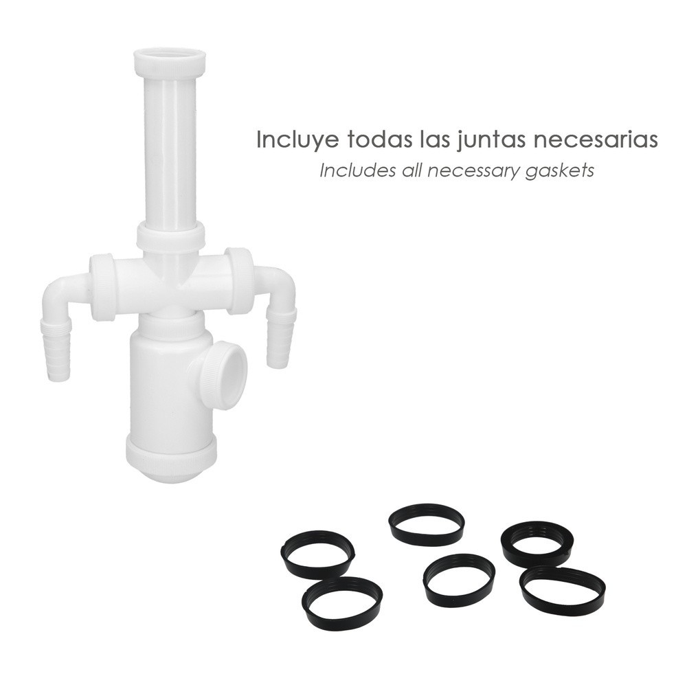 Sifon Botella Extensible 1 1/2"  Salida Ø 40mm  2 Tomas Lavadora al por Mayor | Almacén de Ferretería
