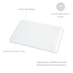 Tabla Cortar Polietileno 30x20x1,5 cm,  Color Blanco