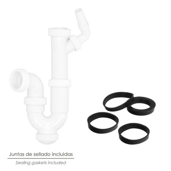 Sifon Curvo Extensible Con Toma Lavadora  1 1/2" Ø 40 Mm, al por Mayor | Almacén de Ferretería
