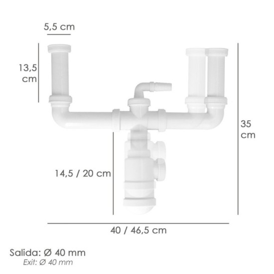 Sifon Doble Extensible Con Botella Salida 1 1/2" Salida Ø 40 mm, al por Mayor | Almacén de Ferretería