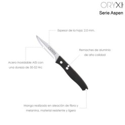 Cuchillo Aspen Mondador Hoja Acero Inoxidable 8 cm, Negro