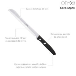 Cuchillo Aspen Panero Hoja Acero Inoxidable 19 cm, Negro