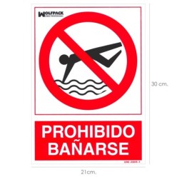Cartel Prohibido Bañarse 30x21 cm,