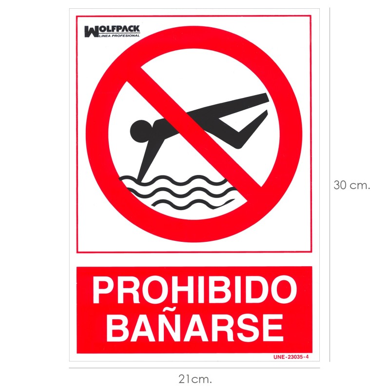 Cartel Prohibido Bañarse 30x21 cm,