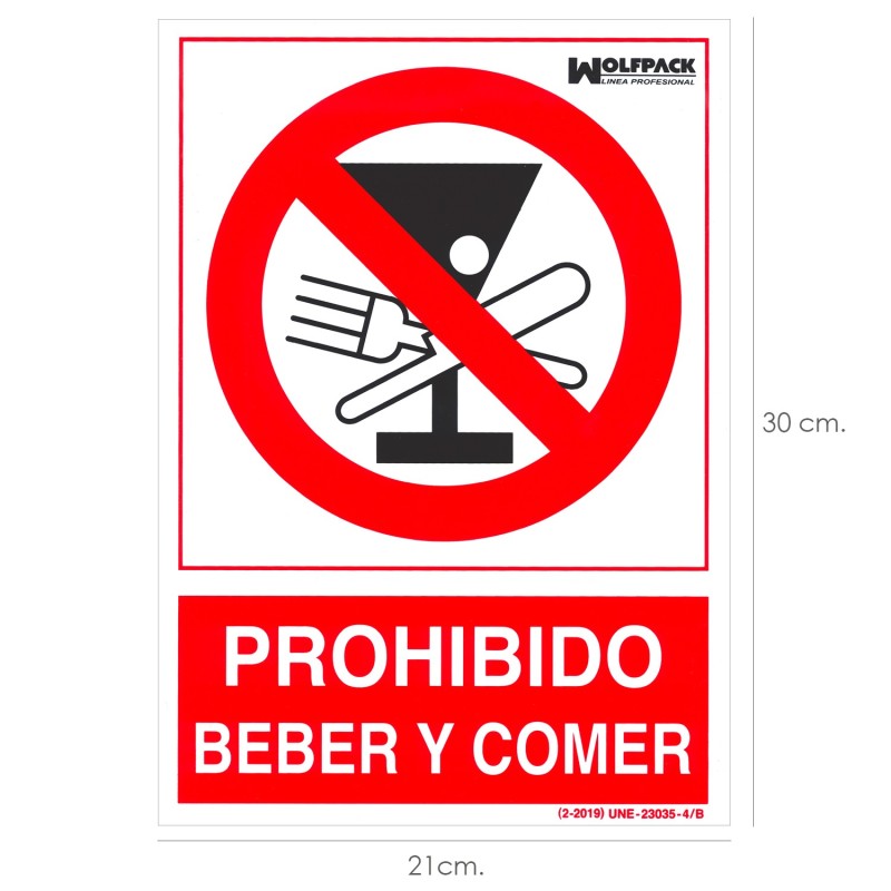 Cartel Prohibido Beber y Comer 30x21cm,