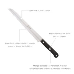Cuchillo Grenoble Panero Hoja Acero Inoxidable 20 cm, Negro