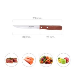 Cuchillo Montana Multiusos Hoja Lisa Acero Inoxidable 11 cm, Mango Madera (Blister 3 piezas)