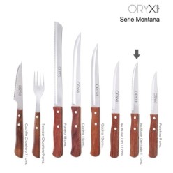 Cuchillo Montana Multiusos Hoja Lisa Acero Inoxidable 11 cm, Mango Madera (Blister 3 piezas)