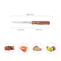 Cuchillo Montana Multiusos Hoja Sierra Acero Inoxidable 11 cm, Mango Madera (Blister 3 piezas)