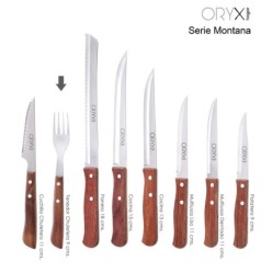 Tenedor Montana Chuletero Acero Inoxidable 9 cm, Mango Madera (Blister 3 Piezas)