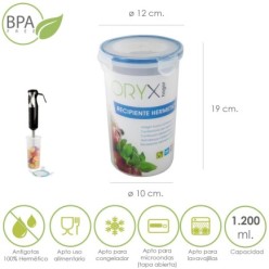 Recipiente Hermetico Plastico Redondo 1,200 ml,  Ø 12 x 19 (Alt,) cm,