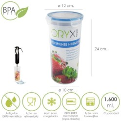 Recipiente Hermetico Plastico Redondo 1,600 ml,  Ø 12 x 24 (Alt,) cm,