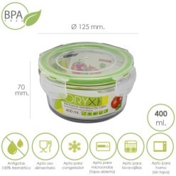 Recipiente Hermetico Cristal Redondo 400 ml, Ø 125 x 7 (alt) cm,