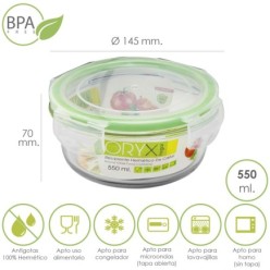 Recipiente Hermetico Cristal Redondo 550 ml, Ø 145 x 7 (alt) cm,