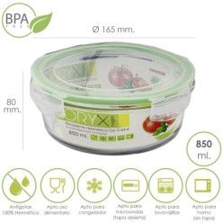 Recipiente Hermetico Cristal Redondo 850 ml, Ø 165 x 8 (alt) cm,