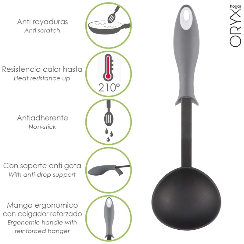 Cucharon Servir Cocina Nylon Con Mango Antigotas Engomado 32 x 9,8 cm,