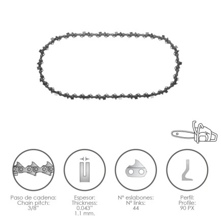 Cadena Motosierra 3/8" / 0,043" 1,1 mm, / 44 Eslabones / 90 PX