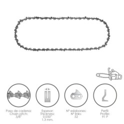 Cadena Motosierra 3/8" / 0,050" 1,3 mm, / 52 Eslabones / 91 P