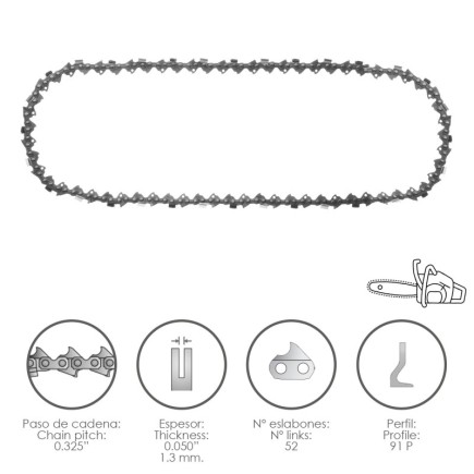 Cadena Motosierra 0,325" / 0,050" 1,3 mm, / 66 Eslabones / 91 P