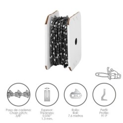 Cadena Motosierra 3/8" / 0,050" 1,3 mm, / 91 P / Rollo 7,6 metros,