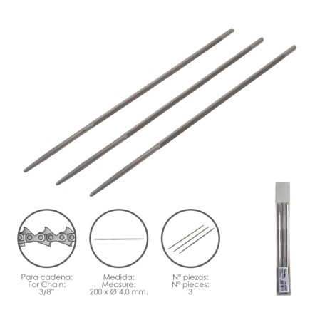 Limas Cadena Motosierra 200 x Ø 4,0 mm, 3/8" LP (Pack 3 Piezas)