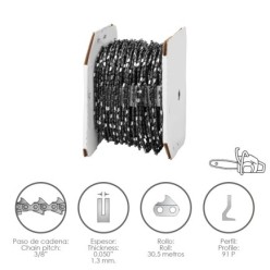 Cadena Motosierra 3/8" / 0,050" 1,3 mm, / 91 P / Rollo 30,5 metros,