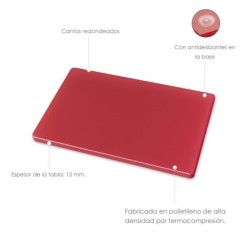 Tabla Cortar Polietileno 30x20x1,5 cm,  Color Rojo