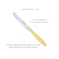 Cuchillo Mesa Etna Hoja Sierra Acero Inoxidable 10 cm, Amarillo (Blister 6 piezas)