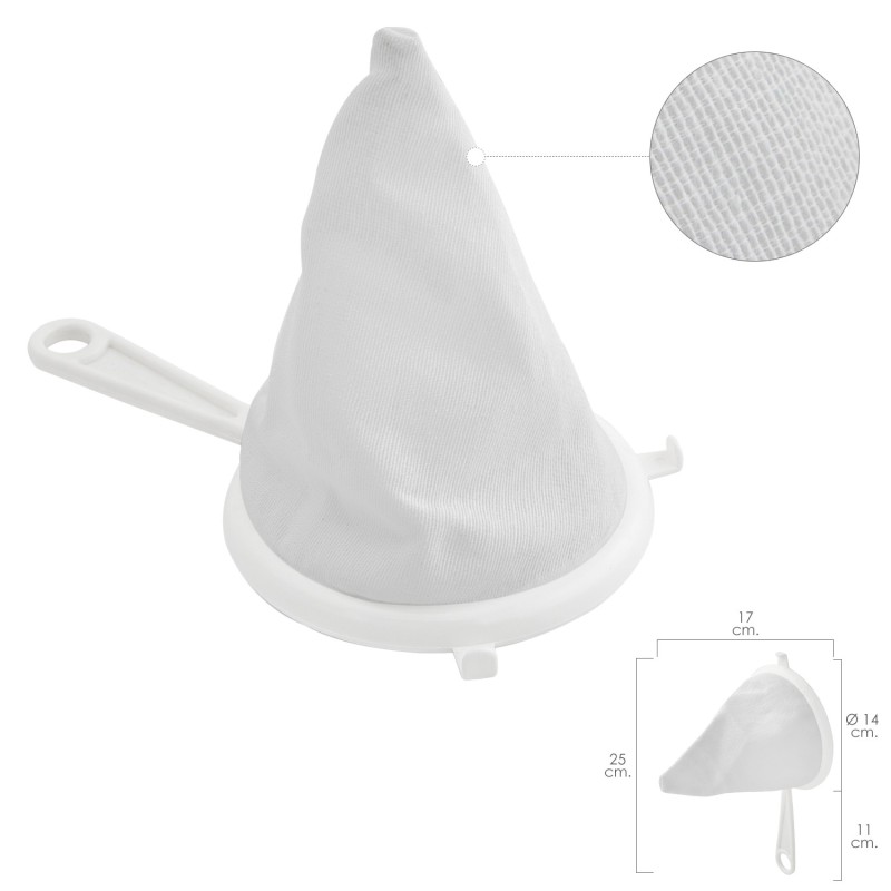 Colador Tela Franela Armazón de Plastico Ø 14 cm, Con 2 Ganchos