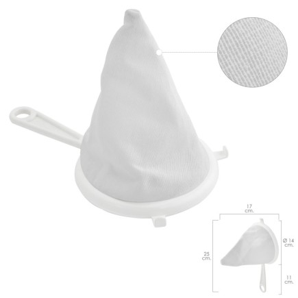 Colador Tela Franela Armazón de Plastico Ø 14 cm, Con 2 Ganchos