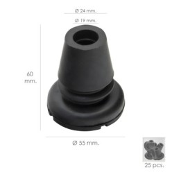 Taco Goma Baston Negro Tubo Ø 19 mm, / Base Ø 55 mm, Tipo Fuelle Bolsa 25 Unidades