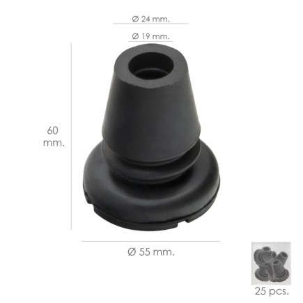 Taco Goma Baston Negro Tubo Ø 19 mm, / Base Ø 55 mm, Tipo Fuelle Bolsa 25 Unidades
