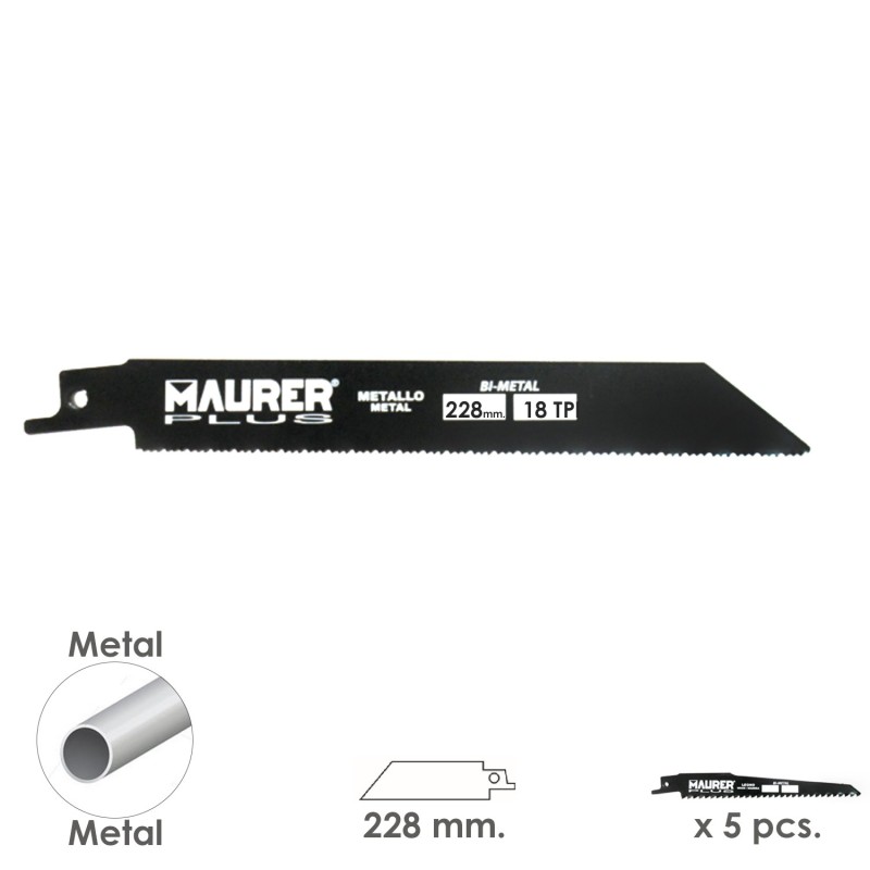 Hoja Para Sierra Sable Metal 228 mm, - 18 TPI Tipo Bosch (5 piezas)