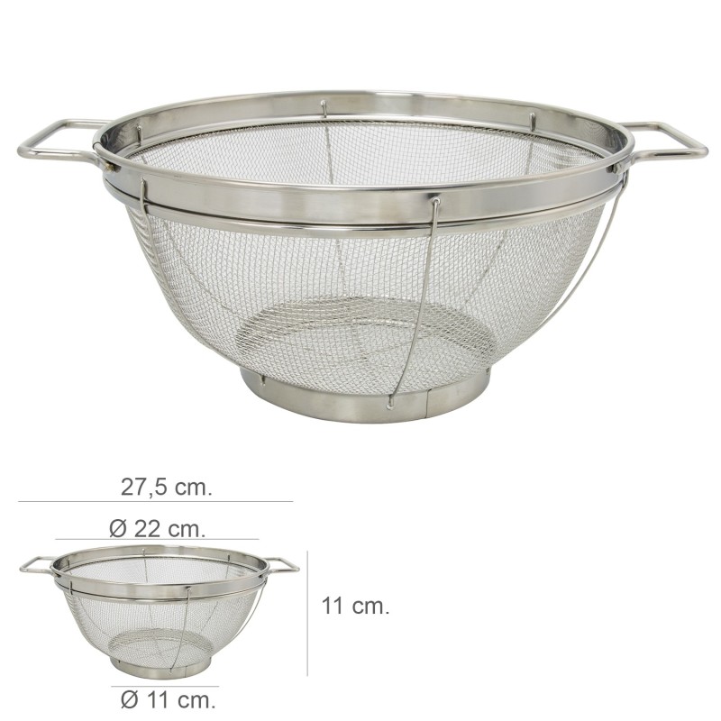 Escurridor Malla Acero Inoxidable Con Asas Ø 22 cm,