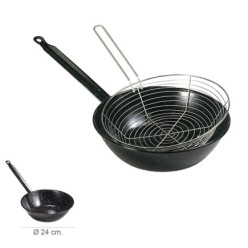 Sarten Esmaltada Con Mango Ø 24 cm, Con Cestillo Freir